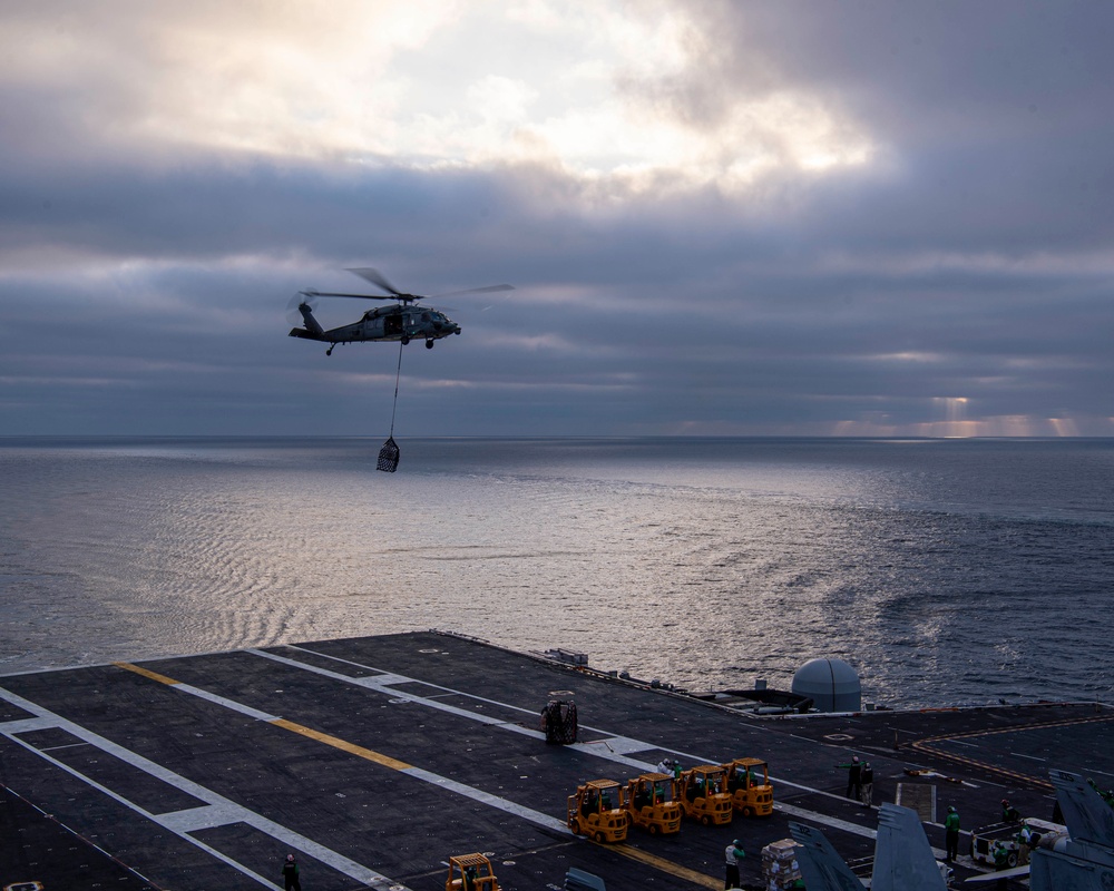 USS Nimitz Replinishes At Sea
