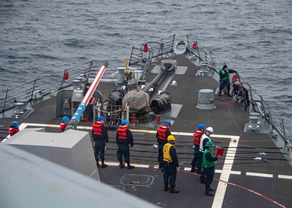 USS Wayne E. Meyer Conducts A Replenishment-At-Sea