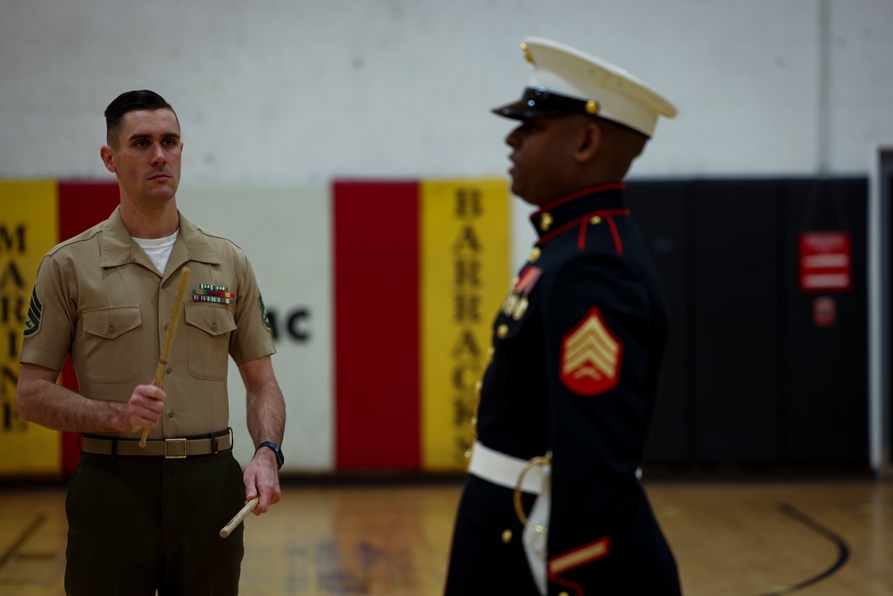 Barracks Marines completed the final evaluation of Ceremonial Drill School