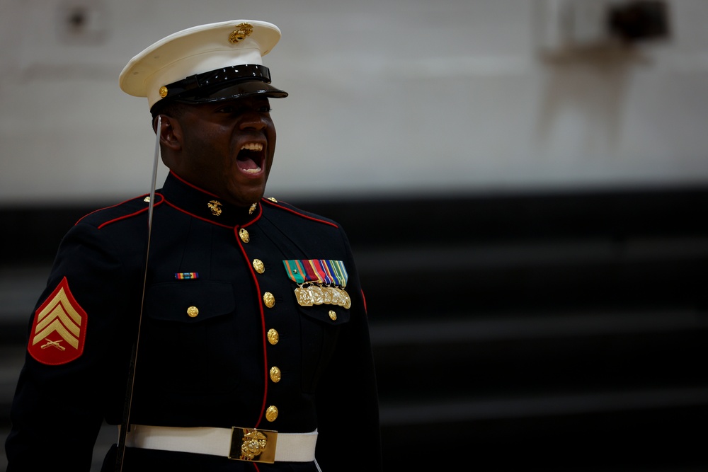 Barracks Marines completed the final evaluation of Ceremonial Drill School