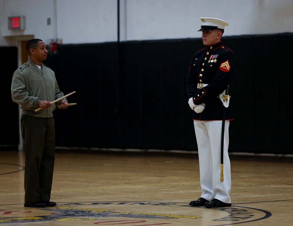 Barracks Marines completed the final evaluation of Ceremonial Drill School