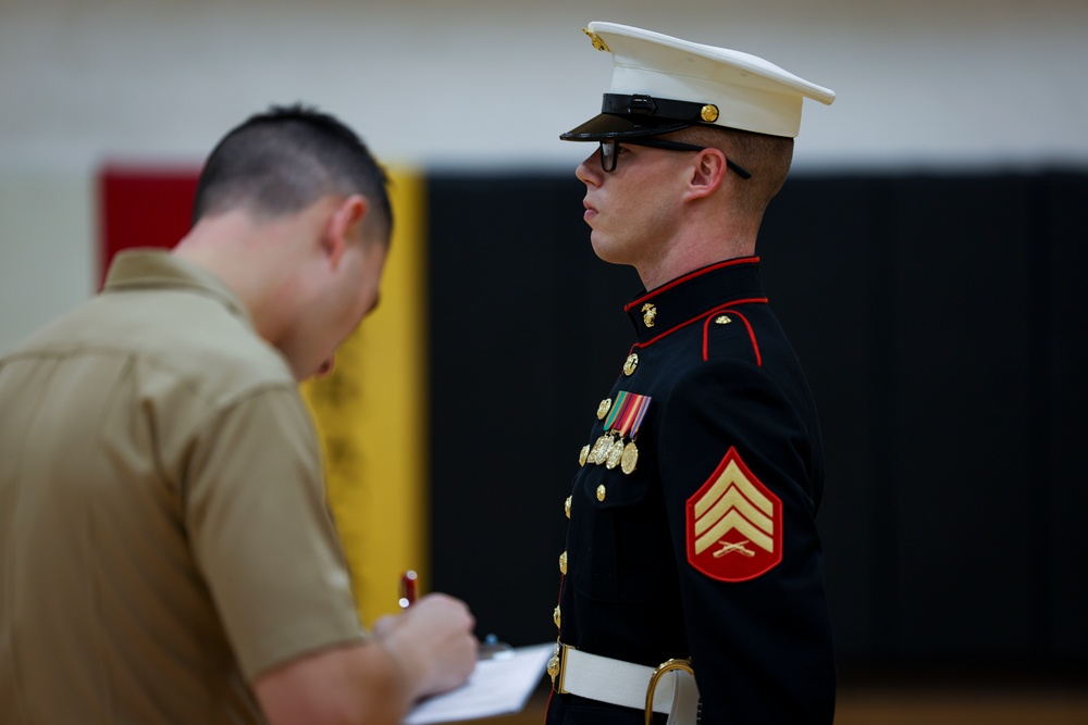 Barracks Marines completed the final evaluation of Ceremonial Drill School