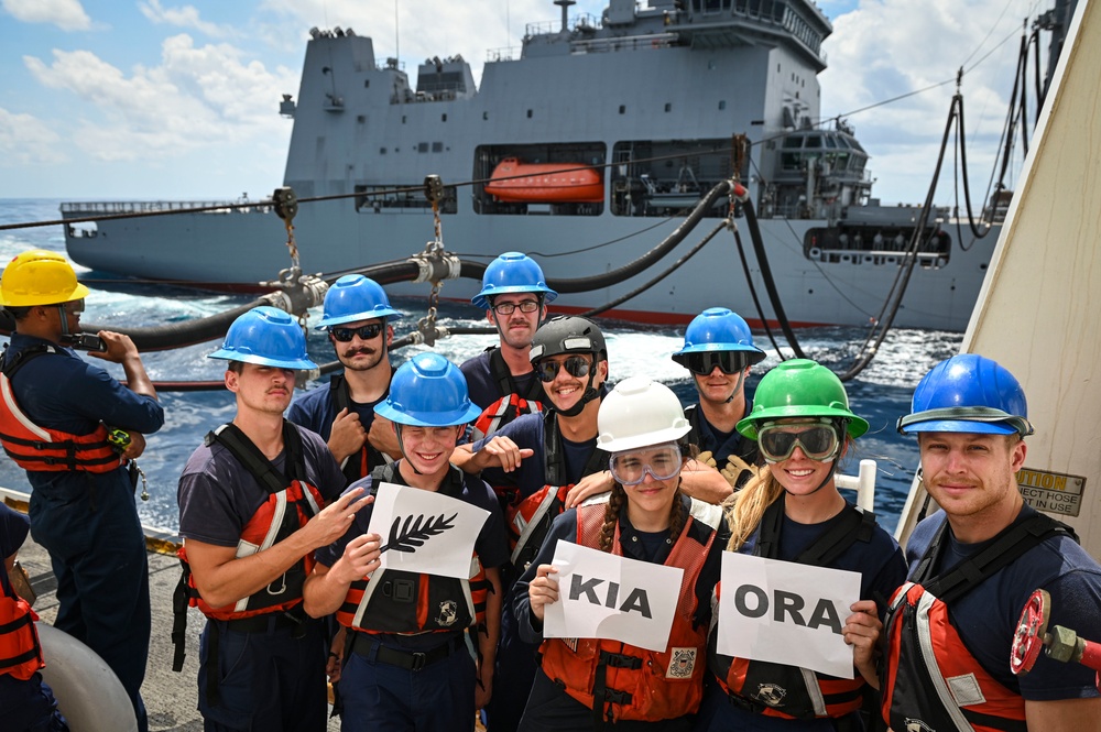 Coast Guard Cutter Midgett, Royal New Zealand Navy conduct refuel in South China Sea