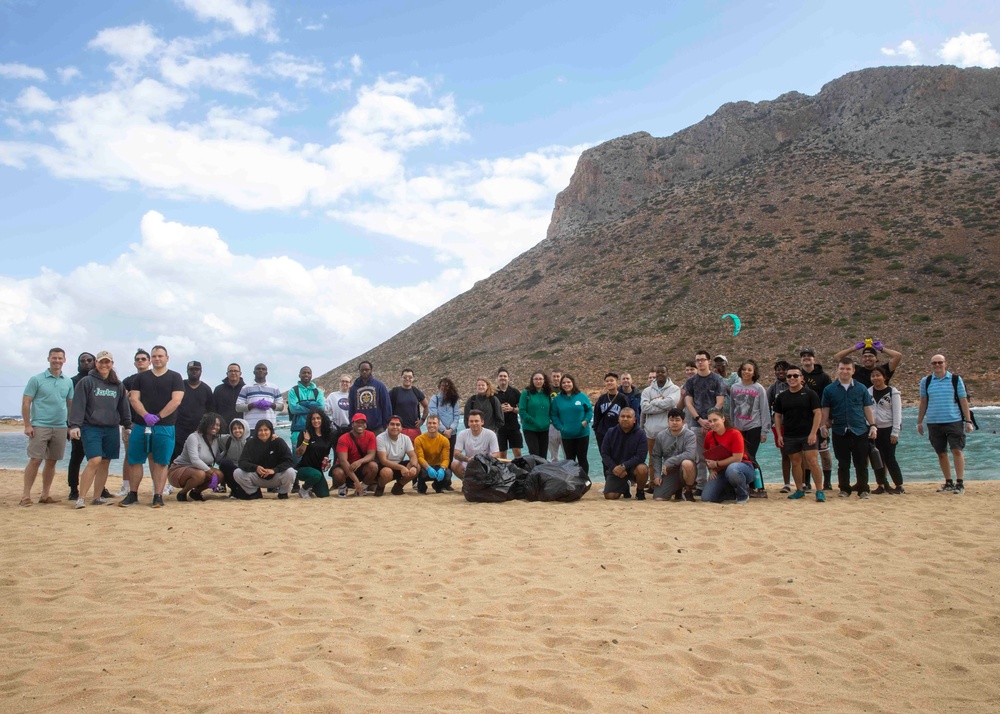 USS George H.W. Bush (CVN 77) Sailors participate in a community relations beach clean up