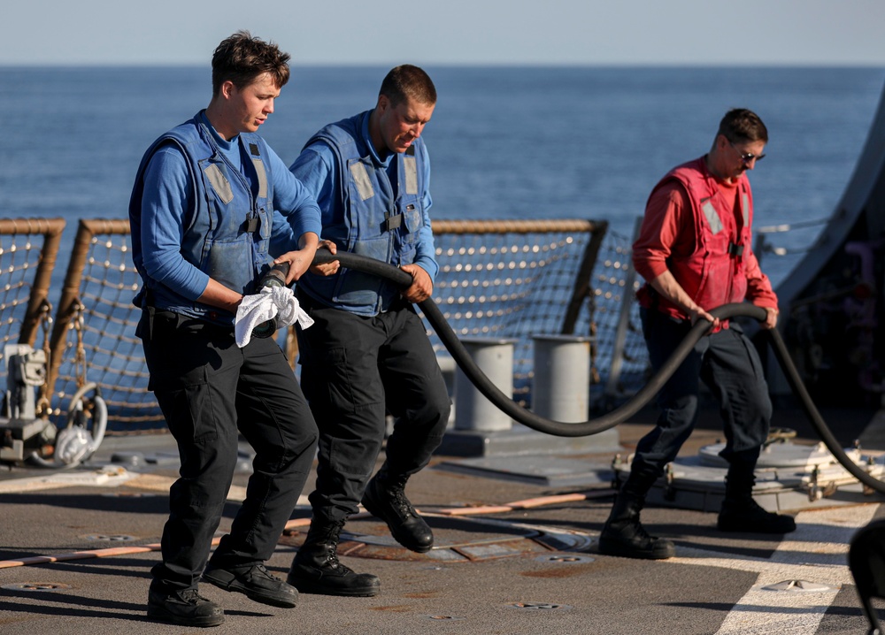 USS Barry (DDG 52) Sailors Conduct a Fire Drill on the Ship's Flight Deck