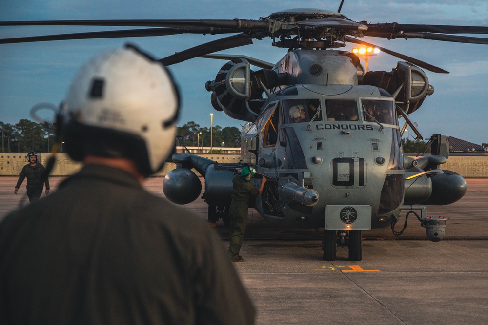 Into The Night: Marines launch CH-53E Super Stallions for night operations