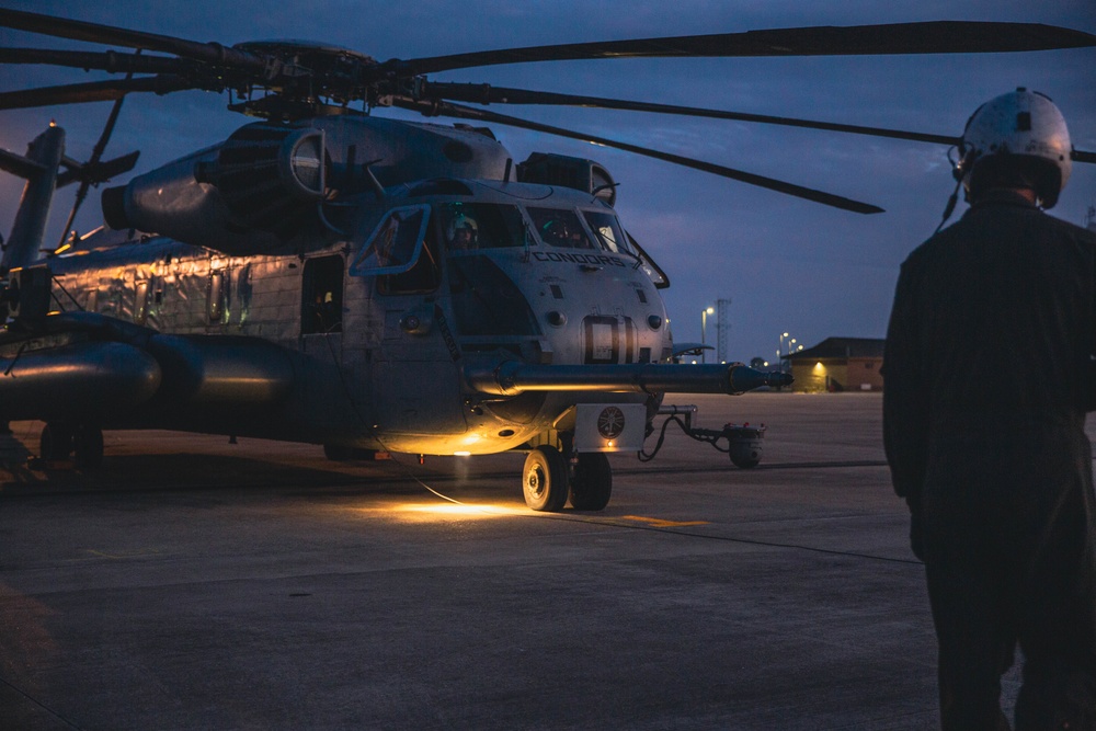 Into The Night: Marines launch CH-53E Super Stallions for night operations