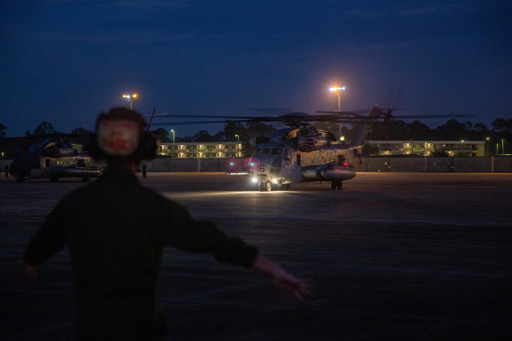 Into The Night: Marines launch CH-53E Super Stallions for night operations