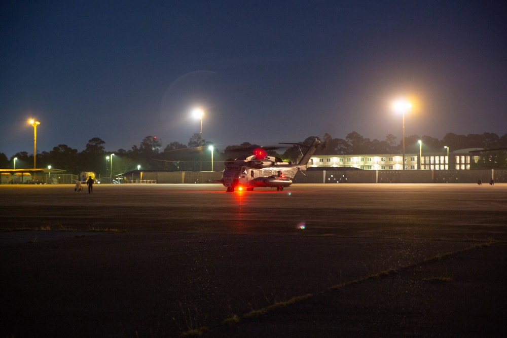 Into The Night: Marines launch CH-53E Super Stallions for night operations