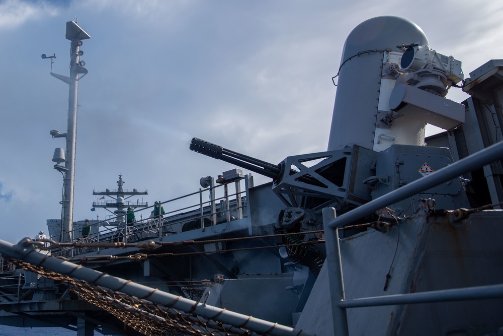 USS Ronald Reagan (CVN 76) conducts pre-aim calibration live-fire exercise