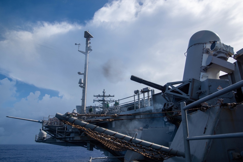 USS Ronald Reagan (CVN 76) conducts pre-aim calibration live-fire exercise