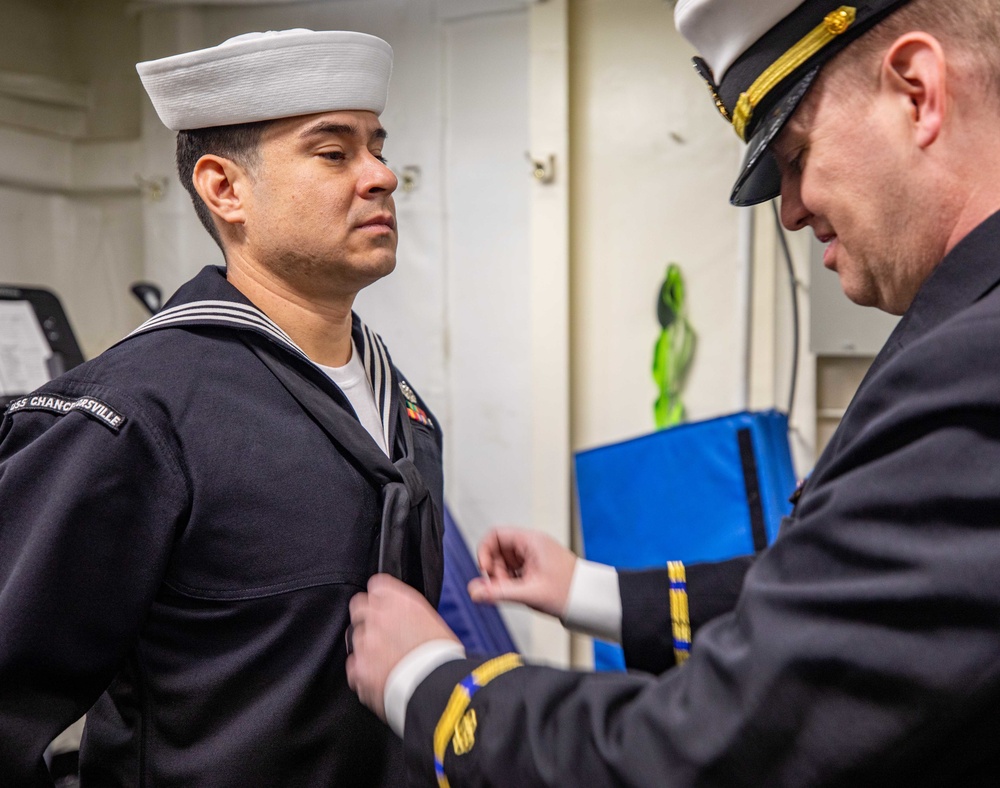 USS Chancellorsville Conducts Dress Blues Inspection