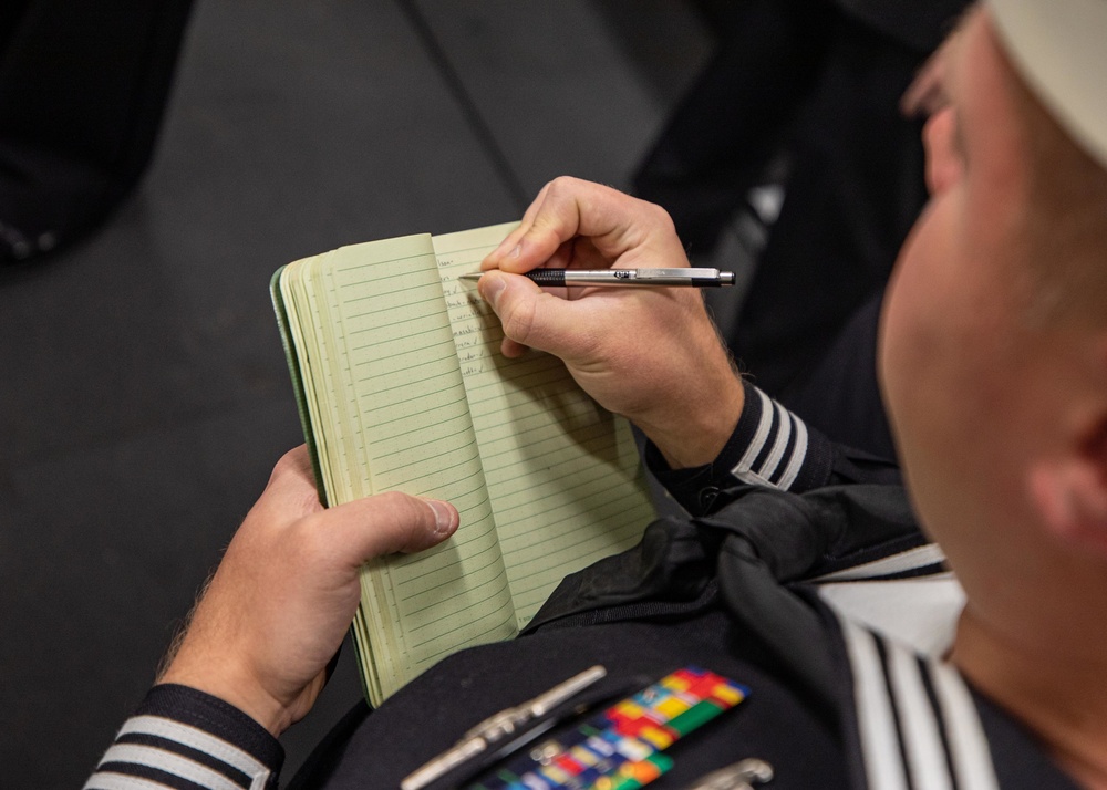 USS Chancellorsville Conducts Dress Blues Inspection