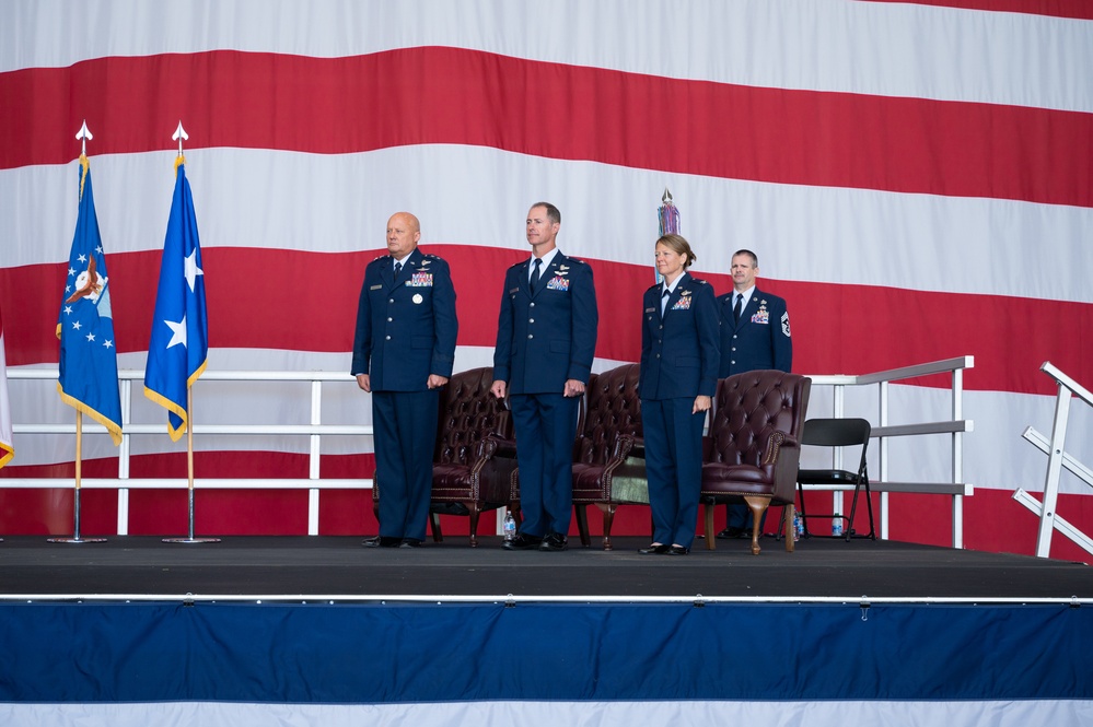 Photo of U.S. Air Force Col. Christopher Dunlap becoming 116th Air Control Wing commander during change-of-command ceremony.