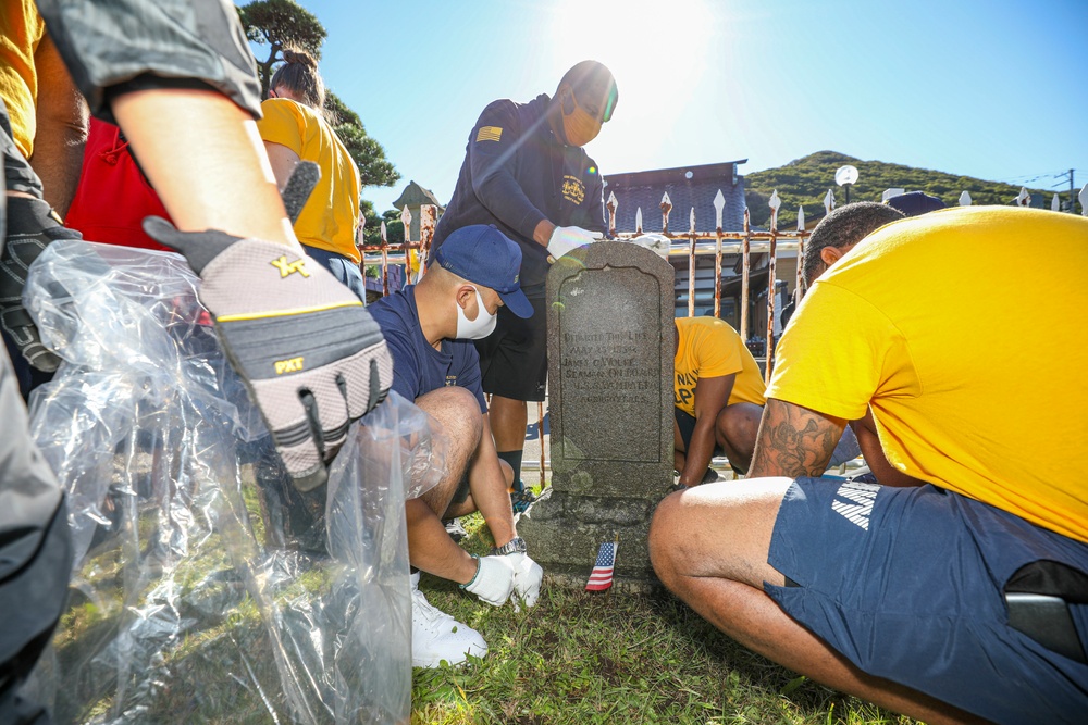 Sailors Clean Hakodate Foreign General Cemetery