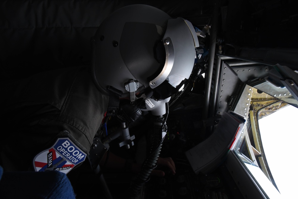 KC-135 Refuels F-16 Falcons and F-15 Eagles