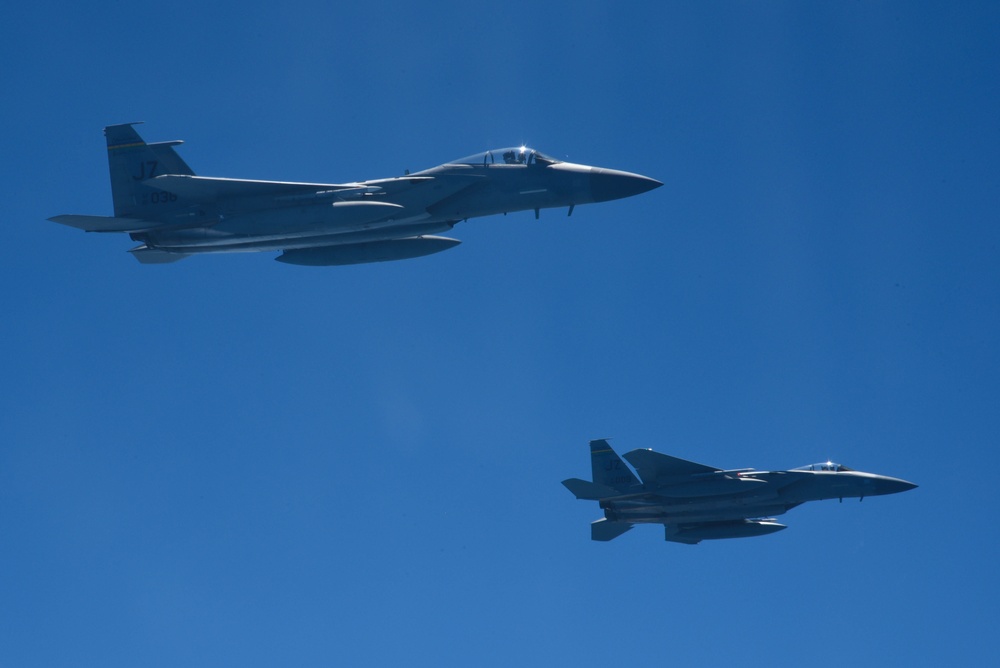 KC-135 Refuels F-16 Falcons and F-15 Eagles