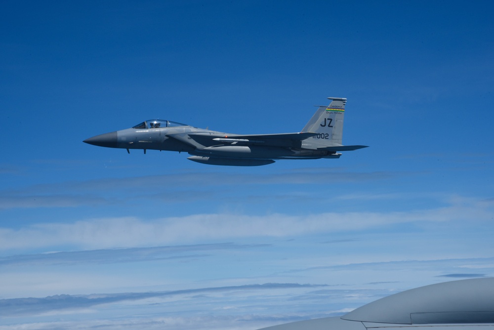 KC-135 Refuels F-16 Falcons and F-15 Eagles