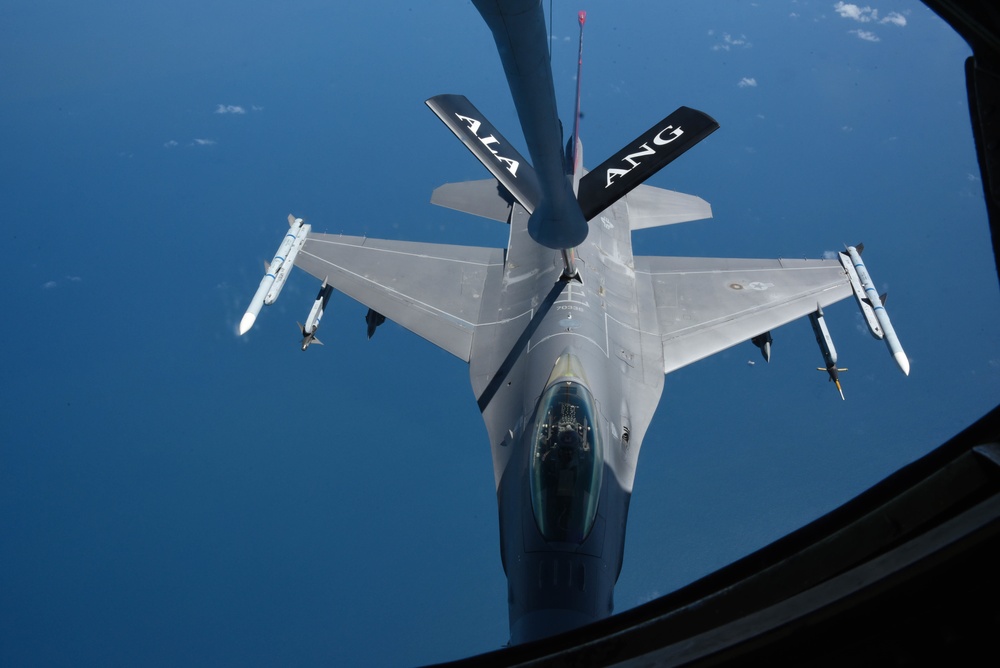 KC-135 Refuels F-16 Falcons and F-115 Eagles