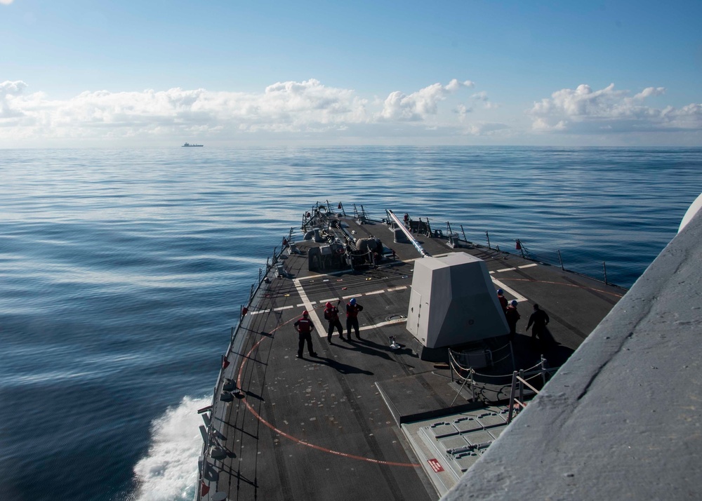 USS Wayne E. Meyer Approaches The USNS Henry J. Kaiser