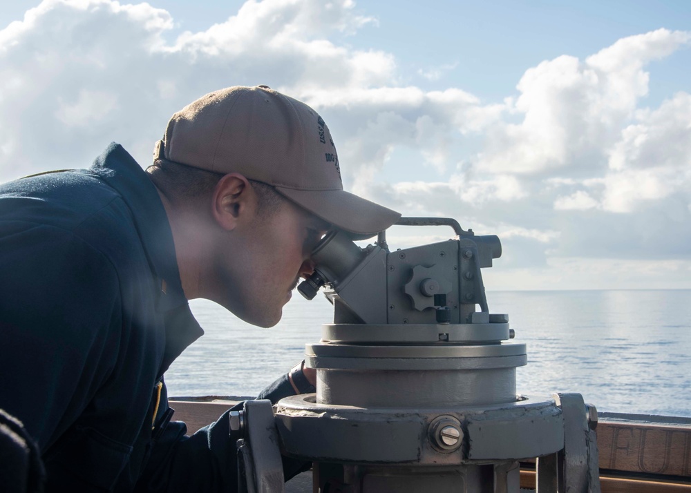 U.S. Sailor Stands Conning Officer Watch