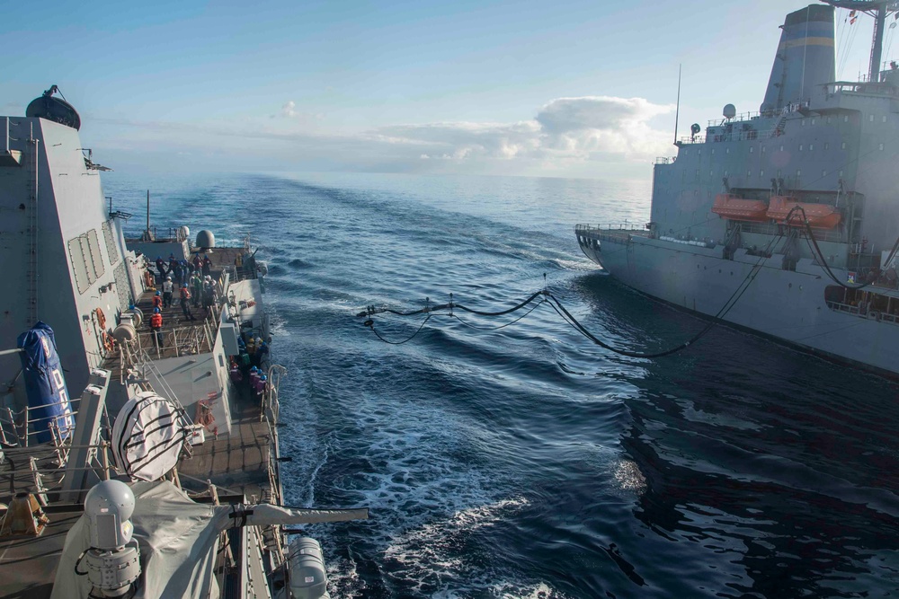 U.S. Sailors Heave The Line During An Underway Replenishment