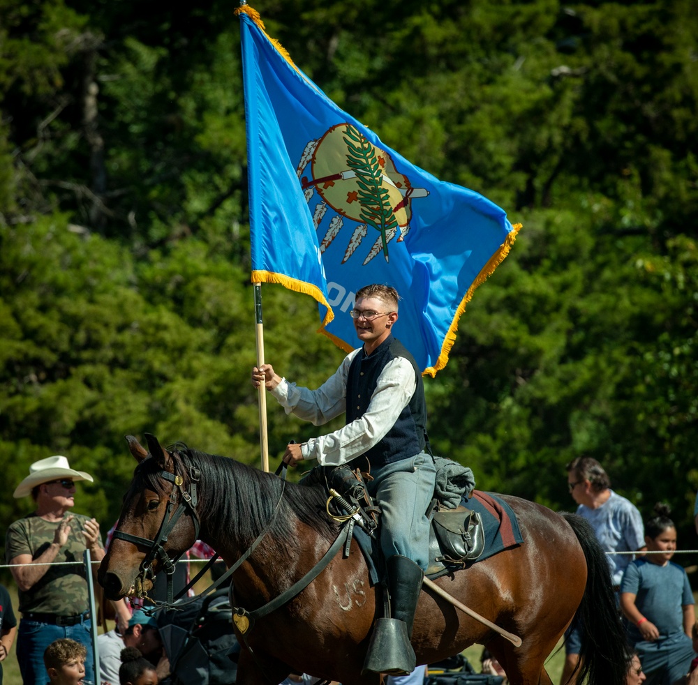 1st Infantry Division Commanding General's Mounted Color Guard participate in Chisholm Trail Festival