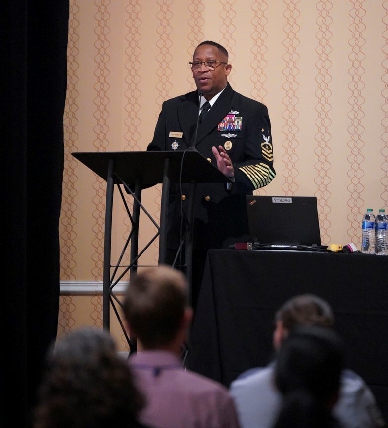 Fleet Master Chief Donald Myrick leads a panel