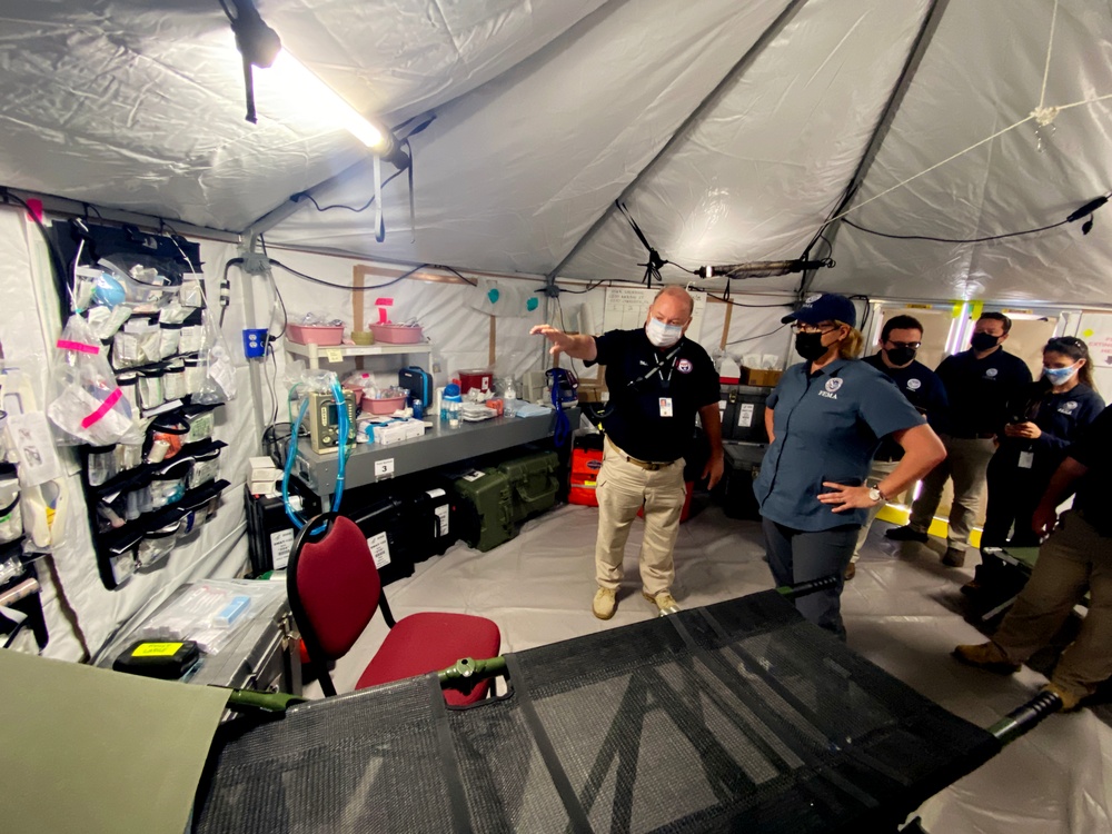 FEMA Administrator Deanne Criswell meets with members ot the Disaster Medical Assistance Team