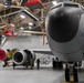 KC-135 sitting in hangar for engine repair