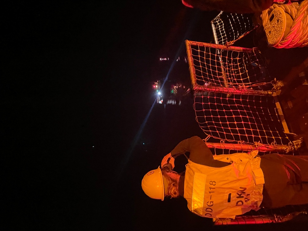 USS Daniel Inouye conducts towing operations for Sea Diamond off coast of Honolulu