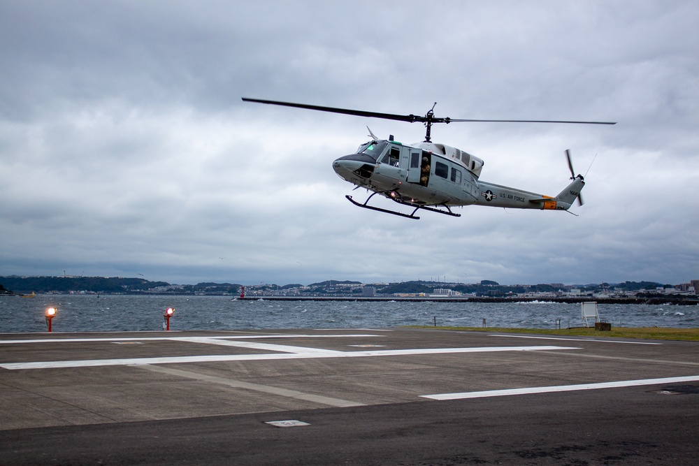 USNMRTC Yokosuka and Yokota Air Base Staff Education and Training (SEAT) partner to perform UH-1N helicopter mass casualty drill components