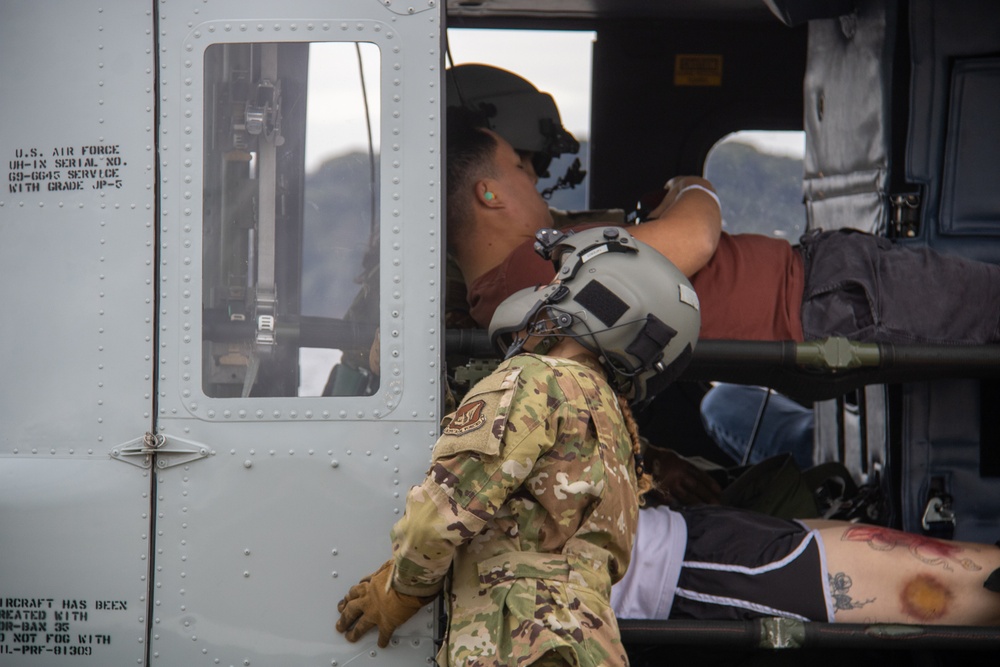 USNMRTC Yokosuka and Yokota Air Base Staff Education and Training (SEAT) partner to perform UH-1N helicopter mass casualty drill components