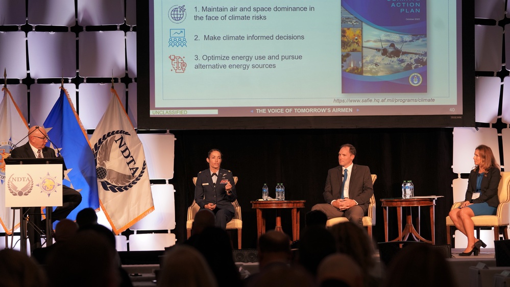 Maj. Nicole Pearl, U.S. Air Force Futures responds to a question during a roundtable discussion at the 2022 National Defense Transportation Association – U.S. Transportation Command Fall Meeting