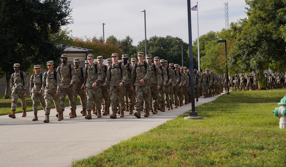 Technical training students marching