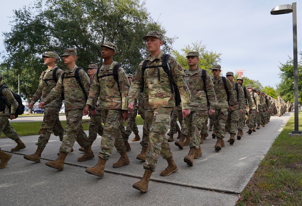 Technical training students marching