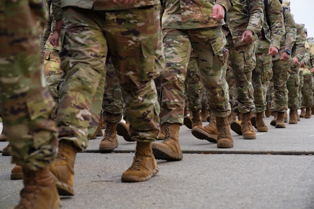 Technical training students marching