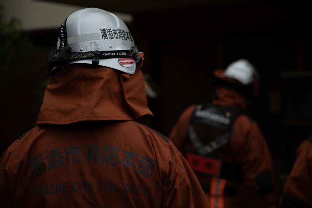 Urasoe Fire Department Rescue Team and MCIPAC Fire and Emergency Services conduct bilateral training