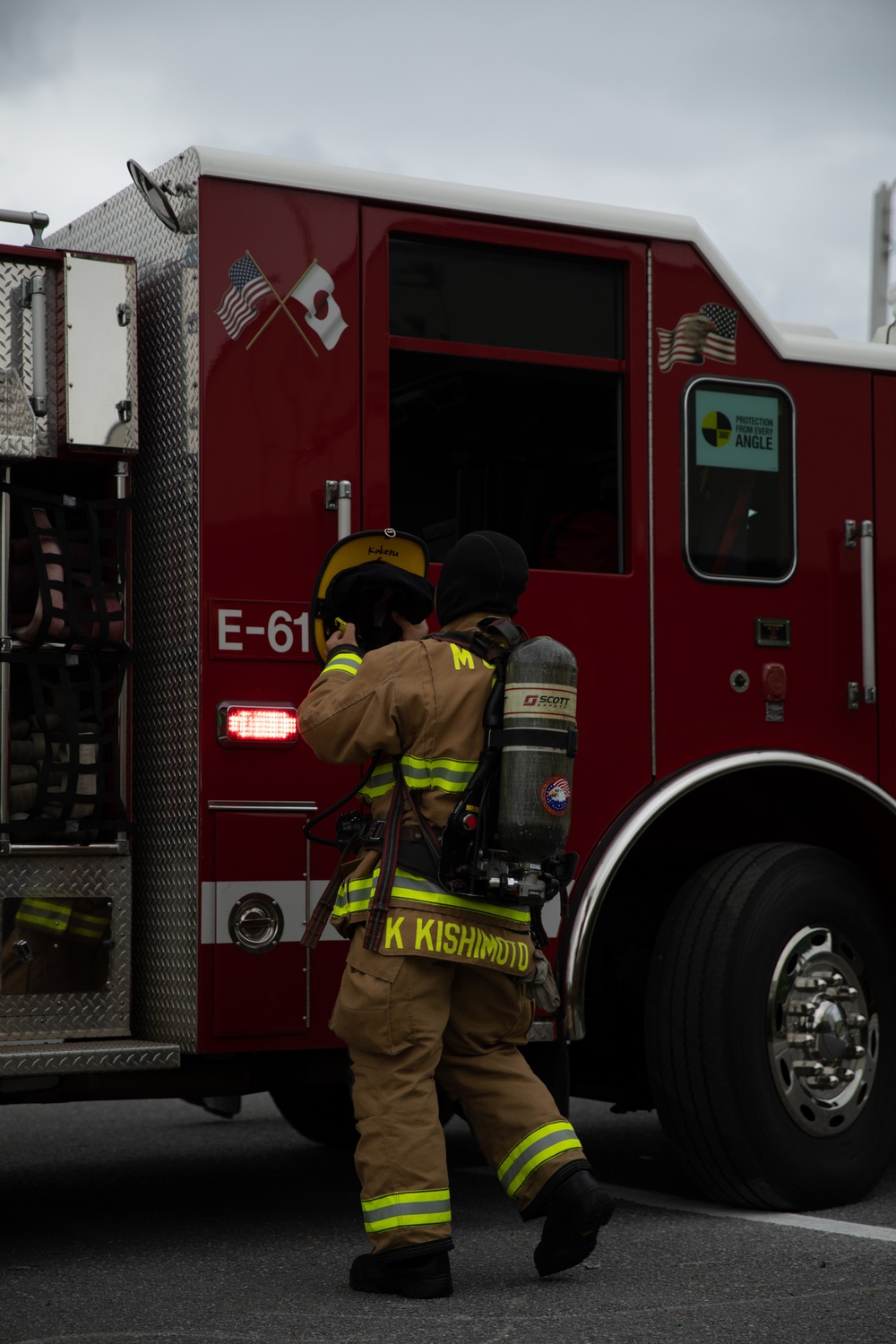 Urasoe Fire Department Rescue Team and MCIPAC Fire and Emergency Services conduct bilateral training