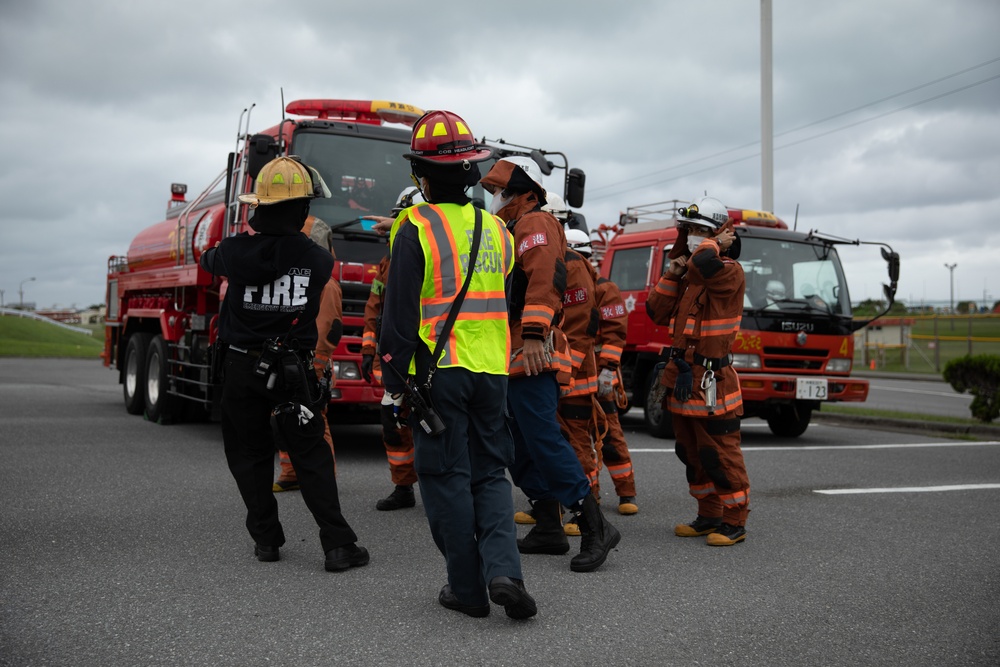 Urasoe Fire Department Rescue Team and MCIPAC Fire and Emergency Services conduct bilateral training