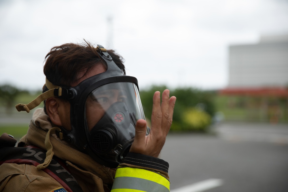 Urasoe Fire Department Rescue Team and MCIPAC Fire and Emergency Services conduct bilateral training