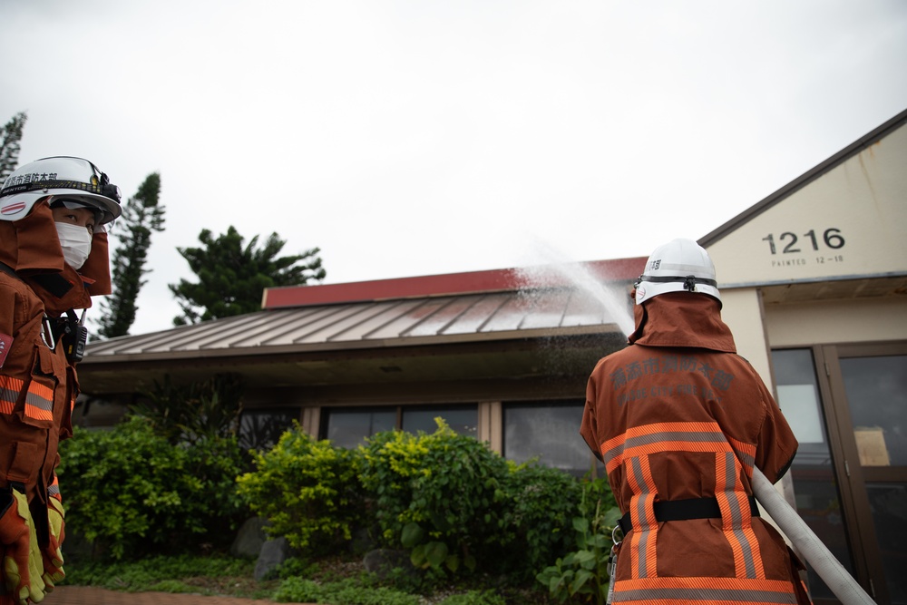 Urasoe Fire Department Rescue Team and MCIPAC Fire and Emergency Services conduct bilateral training