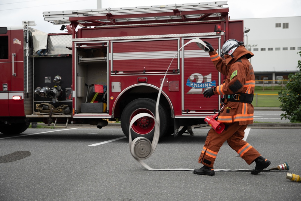 Urasoe Fire Department Rescue Team and MCIPAC Fire and Emergency Services conduct bilateral training