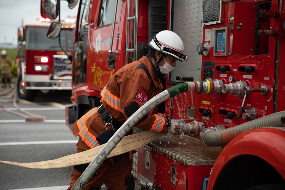 Urasoe Fire Department Rescue Team and MCIPAC Fire and Emergency Services conduct bilateral training