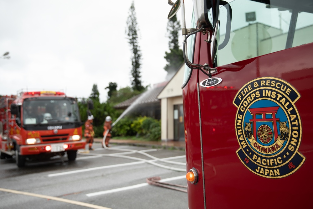 Urasoe Fire Department Rescue Team and MCIPAC Fire and Emergency Services conduct bilateral training