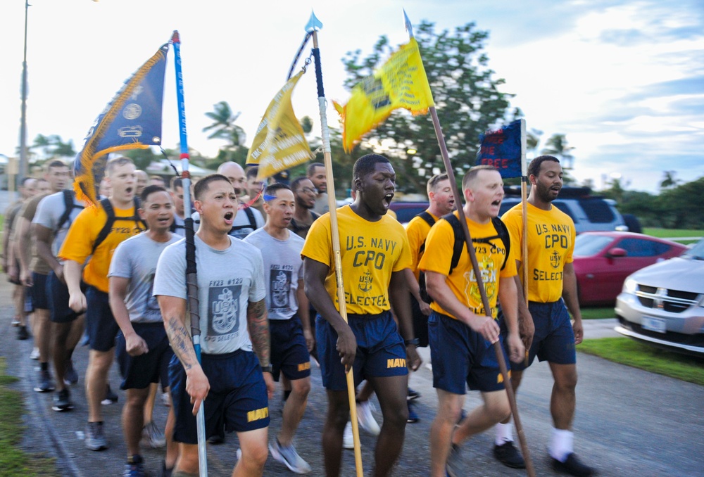 Guam Chief Selectees PT at Flag Circle