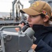 U.S. Sailor Stands Conning Officer Watch