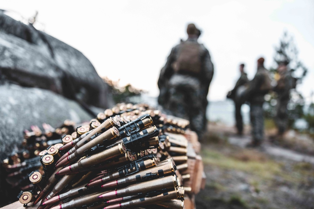 U.S. Marines with Combat Logistics Battalion 6 conduct a littoral reconnaissance range with Finnish Soldiers