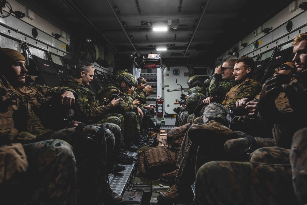 U.S. Marines with Combat Logistics Battalion 6 conduct a littoral reconnaissance range with Finnish Soldiers