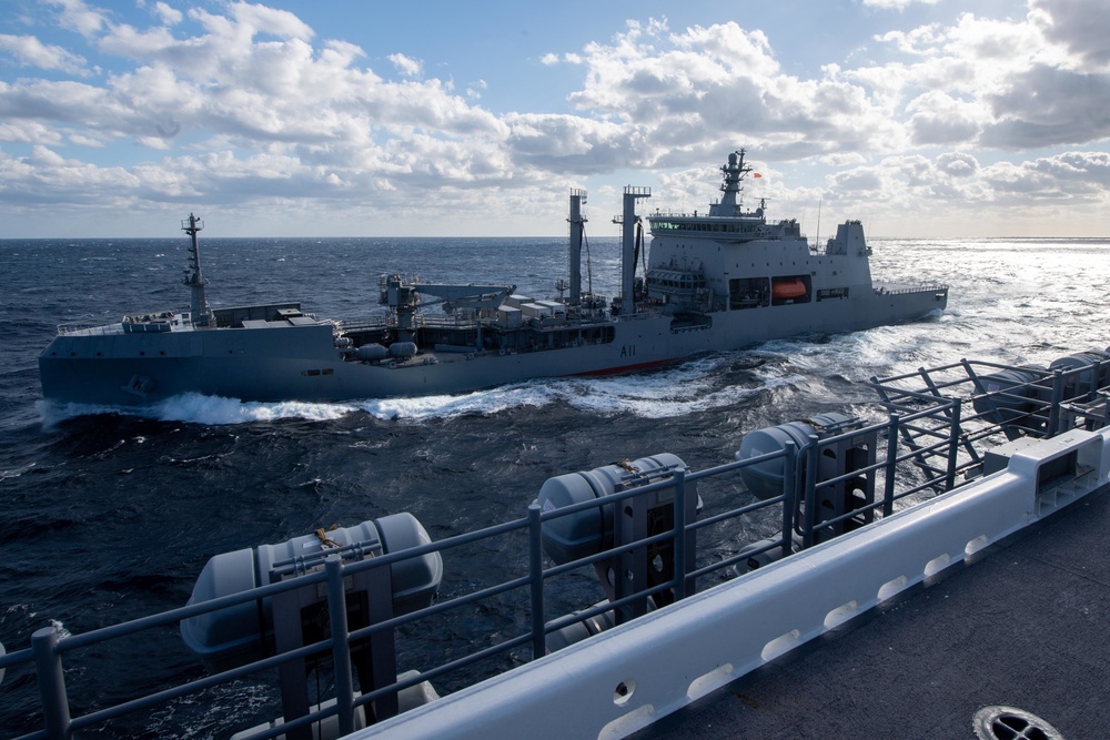 USS America, HMNZS Aotearoa Conduct Replenishment-at-Sea